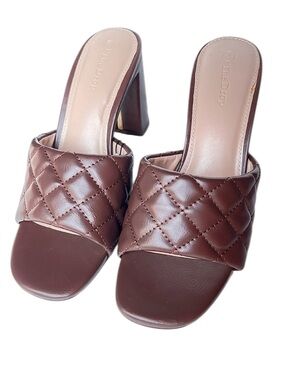 The Drop Quilted Chocolate High Block Heeled Mule Open Toe Sandal Ladies 7.5